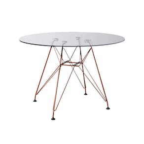 Mesa Eiffel Redonda 110Cm Tampo De Vidro Com Base De Ferro Cobre - Cor: Marrom