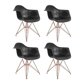 Kit 4 Poltronas Eiffel Eames Pretas Com Braço Daw Em Ferro Cobre - Cor: Preto