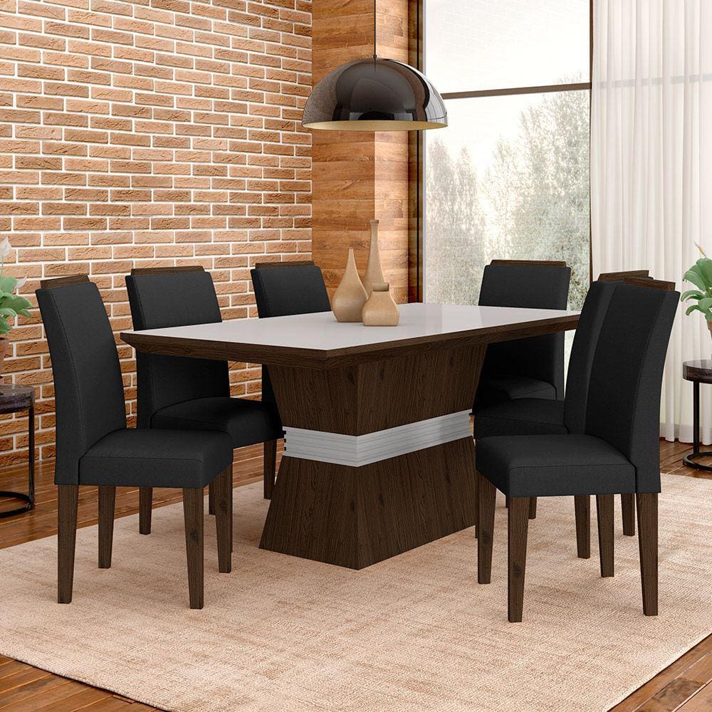 Mesa De Jantar 6 Cadeiras Gênova Imbui/off Wh/preto - Móveis Arapongas