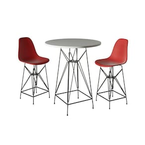 Jogo Mesa Bistrô Eames Branca 60Cm 2 Banquetas Vermelha Base Ferro Preto - Cor: Branco