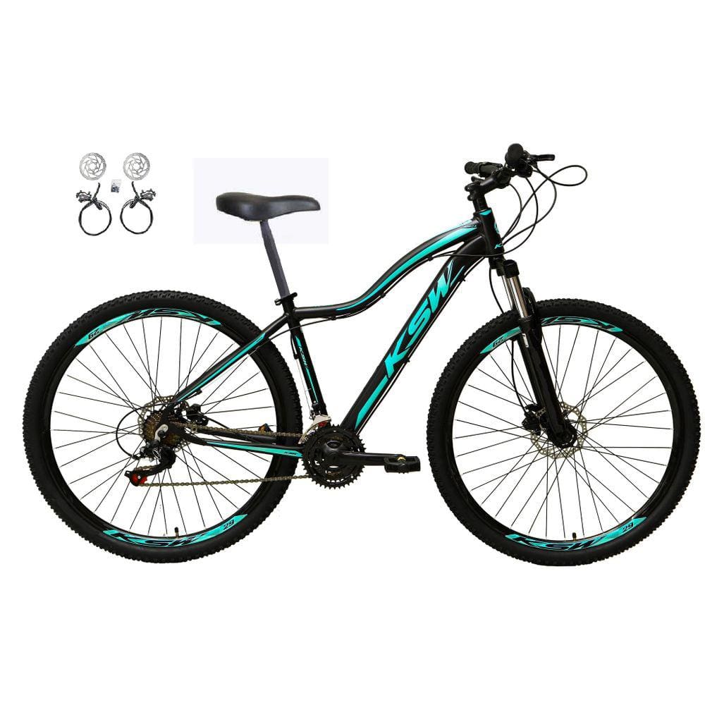 Bicicleta Feminina Aro 29 Ksw Mwza 24v Freios Hidráulicos Garfo Suspensão Mtb - Preto/Azul