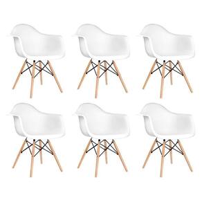 Kit 6 Cadeiras Eames Eifflel Com Braço Daw De Madeira Com Assento Branco - Cor: Branco