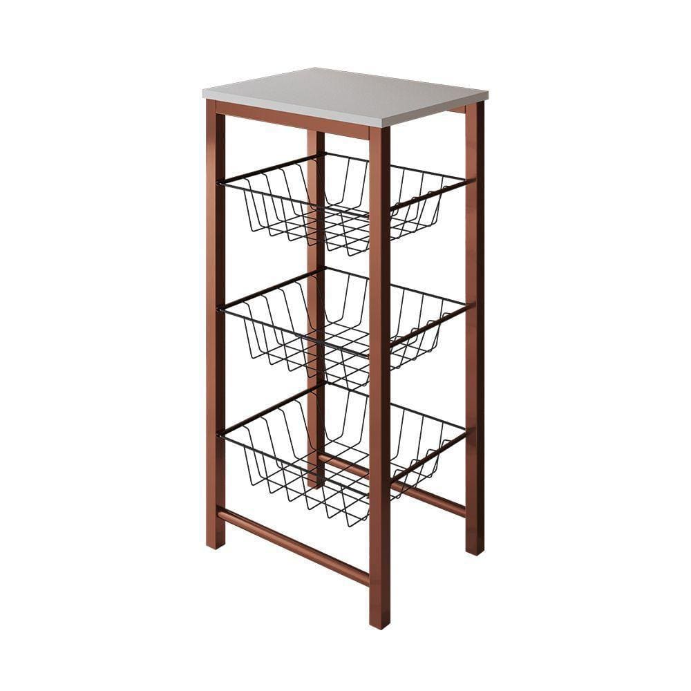 Fruteira De Chão Cozinha Montada Aço Cobre Cesto Preto Tampo Branco Roma Cor: Branco