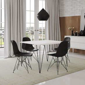 Mesa Sala De Jantar Industrial Branca 120X75 Com 4 Cadeiras Pretas De Ferro Preto Cor: Branco