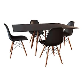 Conjunto De Mesa De Jantar Retangular 120X75 Tampo De Madeira Preto Com 4 Cadeiras Pret - Cor: Preto
