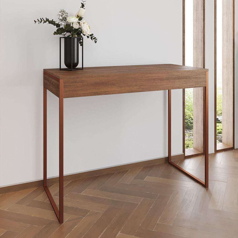 Aparador Industrial Retangular Califórnia Amêndoa 137X40Cm Base Cobre Cor: Amendoa