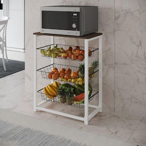 Fruteira Com Suporte Para Micro-Ondas Barcelona Aço Branco Cesto Preto Tampo Amêndoa Cor: Preto