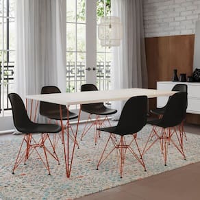 Mesa Sala De Jantar Industrial Branca 135X75 6 Cadeiras Pretas De Ferro Cobre Cor: Branco