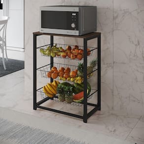 Fruteira Com Suporte Para Micro-Ondas Barcelona Aço Preto Cesto Preto Tampo Amêndoa Cor: Amendoa