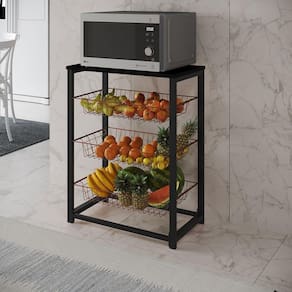 Fruteira Com Suporte Para Micro-Ondas Barcelona Aço Preto Cesto Cobre Tampo Preto Cor: Cobre