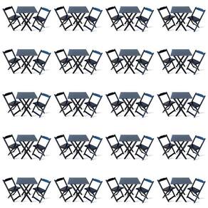 Kit De 20 Conjuntos De Mesa Dobrável 60x60 Com 2 Cadeiras Preto