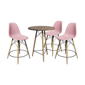 Conjunto Mesa Bistrô Eames Eiffel Amêndoa Com 3 Banquetas Rosas De Madeira - Cor: Marrom