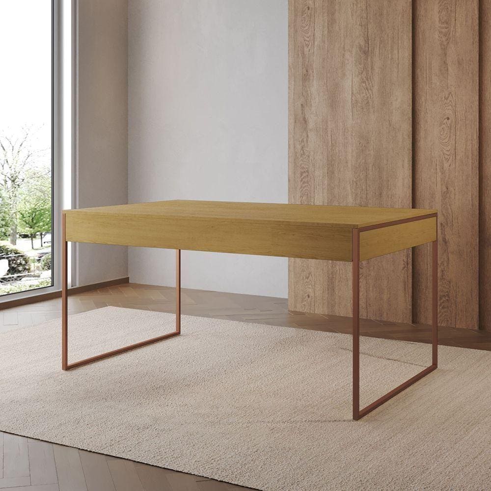 Mesa Industrial De Jantar Canela 137X90Cm Retangular Filadélfia Base Ferro Cobre Cor: Canela