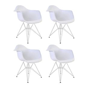 Kit 4 Poltronas Eames Eiffel Branca Com Braço Daw Ferro Branco - Cor: Branco