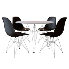 Conjunto Jantar De Ferro Branco Tampo Redondo 90 Cm Branco 4 Cadeiras Preta