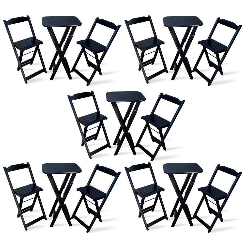 Kit De 5 Conjuntos Dobrável Bistrô Preto De Mesa Com 2 Cadeiras Cor: Preto