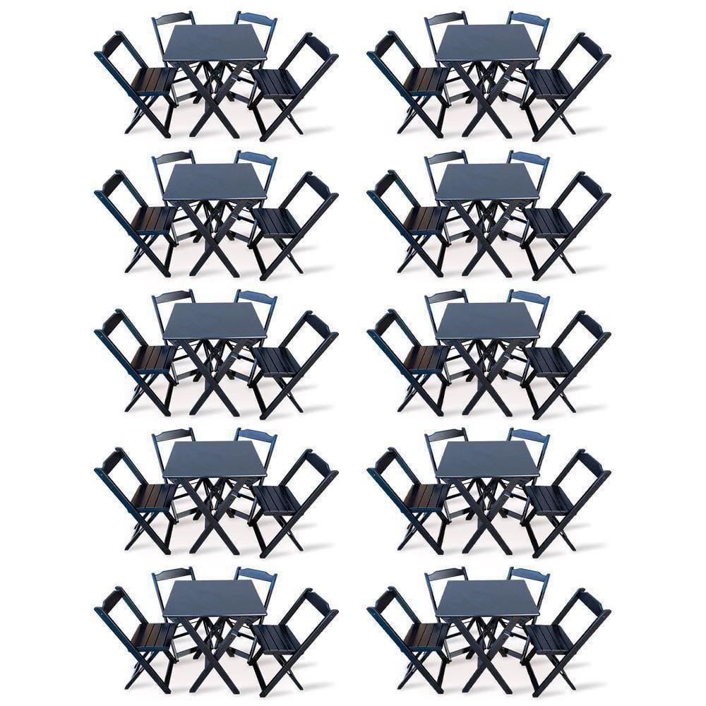 Kit De 10 Conjuntos De Mesa Dobrável 60x60 Com 4 Cadeiras Preto Cor: Preto