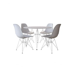 Conjunto Jantar De Ferro Branco Tampo Redondo Branco 90Cm Com 4 Cadeiras Brancas