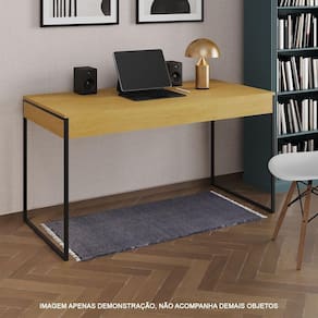 Escrivaninha Industrial Madeira Padrão Office Canela 137X53Cm Com Base Em Ferro Preto