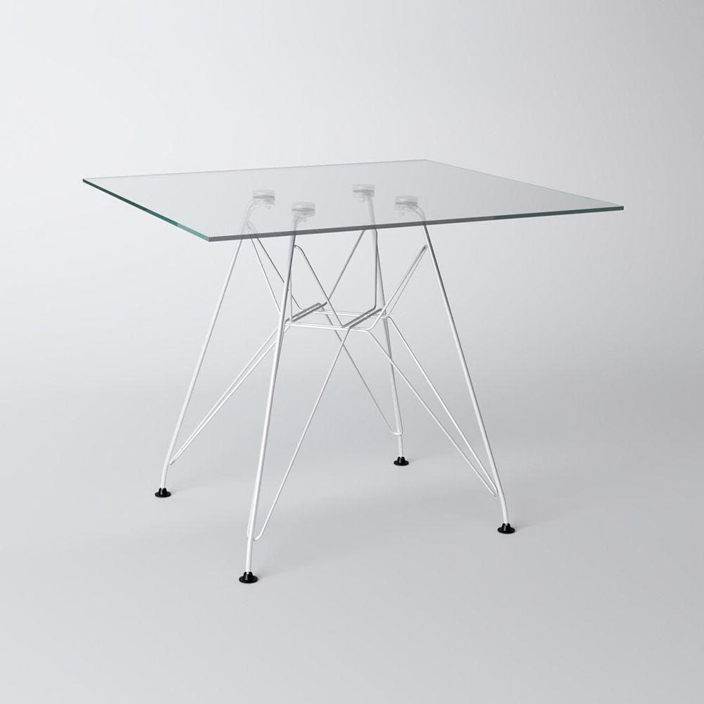 Mesa Eiffel Quadrada 90Cm Tampo De Vidro Com Base De Ferro Branco Cor: Branco