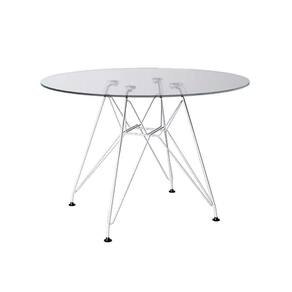Mesa Eiffel Redonda 110Cm Tampo De Vidro Com Base De Ferro Branco - Cor: Branco