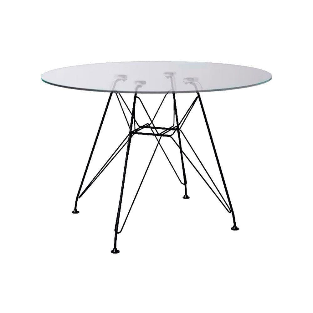 Mesa Ferro Preto Tampo Redondo Vidro 90Cm Cor: Preto