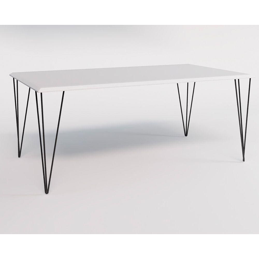 Mesa De Jantar Industrial Retangular Clips Branca 135X75 De Ferro Preto Cor: Preto