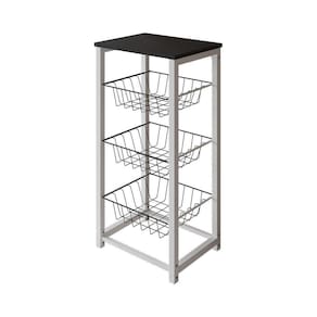 Fruteira De Chão Cozinha Desmontada Aço Branco Cesto Preto Tampo Preto Madri Cor: Branco
