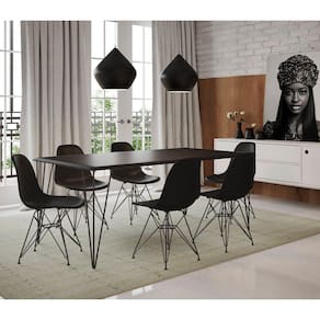 Mesa Sala De Jantar Industrial Preta 135X75 Com 6 Cadeiras Pretas De Ferro Preto Cor: Preto