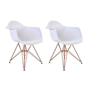 Kit 2 Poltronas Eiffel Eames Branca Com Braço Daw Em Ferro Cobre - Cor: Preto