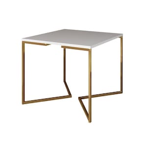Mesa De Jantar Industrial Redonda Branca 110Cm Base V Dourada Cor: Branco