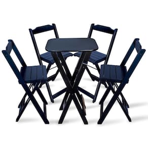 Conjunto De Bistro Com 4 Cadeiras Dobravel Para Area De Lazer Preto Cor: Preto