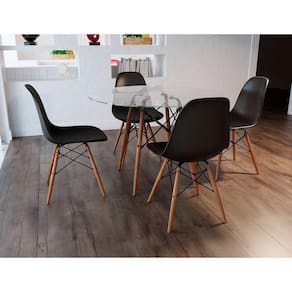 Conjunto De Mesa De Jantar Redonda 90Cm Tampo De Vidro Com 4 Cadeiras Pretas - Cor: Preto