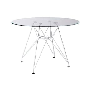 Mesa Ferro Branco Tampo Redondo Vidro 90Cm