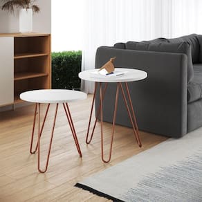 Mesa De Canto Duo Lisboa Ferro Cobre Tampo Branco Cor: Branco