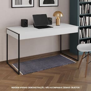 Escrivaninha Industrial Madeira Padrão Office Branca 137X53Cm Com Base Em Ferro Preto