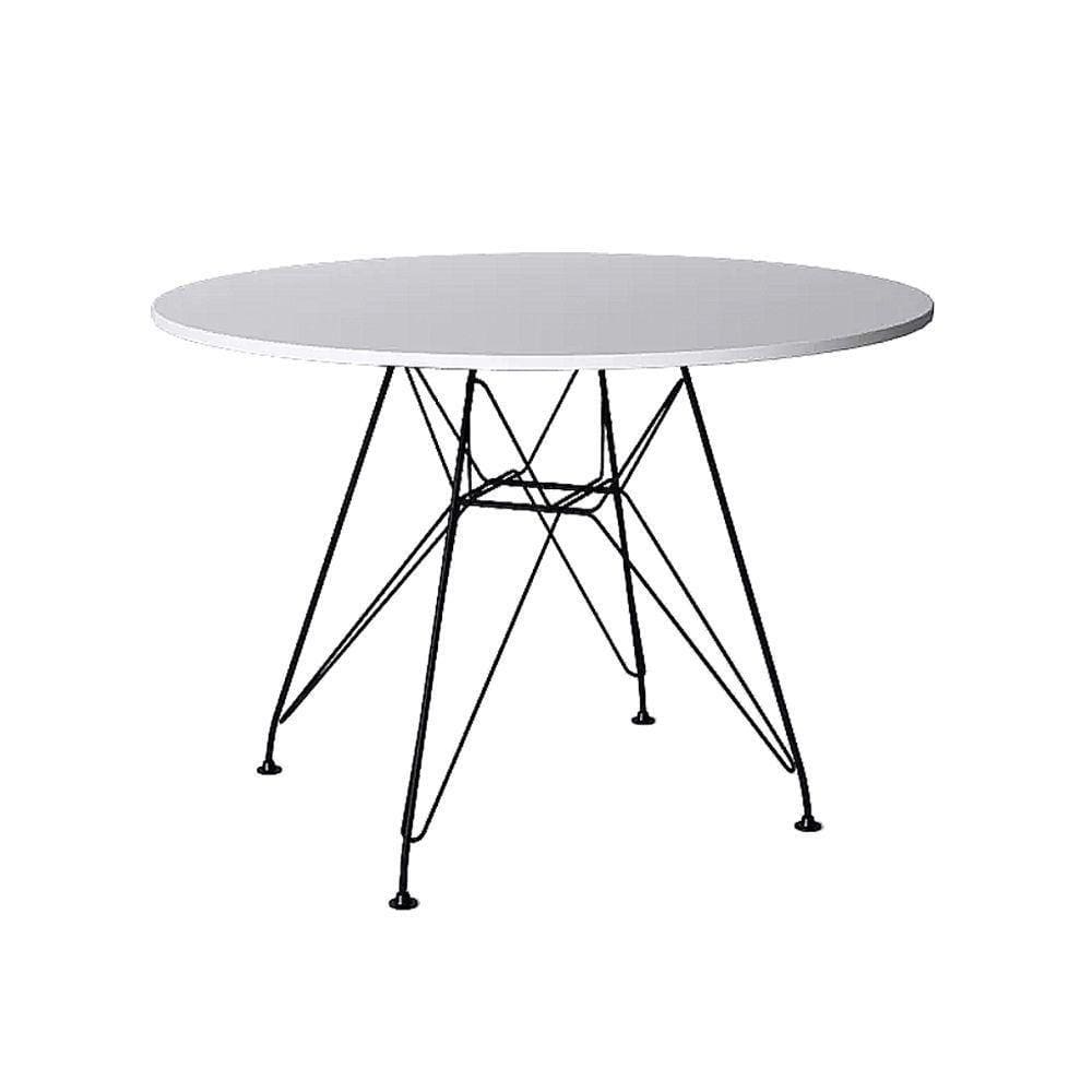 Mesa Eiffel Redonda 110Cm Tampo De Madeira Branco Com Base De Ferro Preto - Cor: Branco