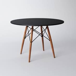 Mesa De Jantar Redonda 90Cm Tampo Madeira Preto Up Home Cor: Preto