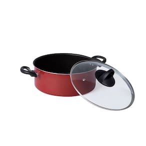 Panela Caçarola Antiaderente 18 cm C/ Tampa de Vidro Vermelho