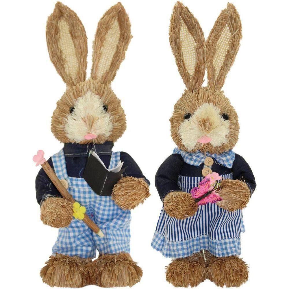 Casal De Coelhos De Páscoa Decoração Enfeite Coelhinhos - 35cm