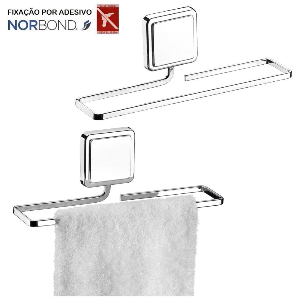 Kit 2 Suporte Porta Toalha Toalheiro 25cm Banheiro Adesivo Dupla Face Cromado - Future