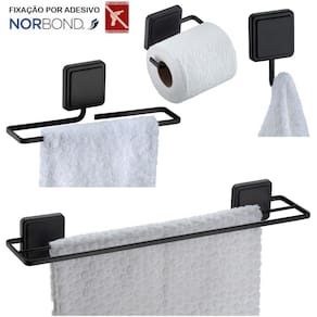 Kit 2 Toalheiros Suporte Papel Higiênico Gancho Multiuso Banheiro Adesivo Dupla Face Preto Fosco - Future
