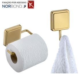 Kit Suporte Papel Higiênico Gancho Multiuso Porta Toalha Banheiro Adesivo Dupla Face Dourado - Future