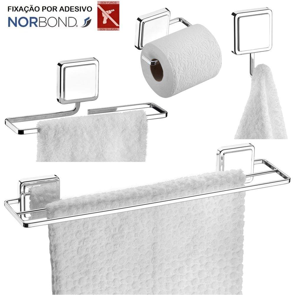 Kit 2 Toalheiros Suporte Papel Higiênico Gancho Multiuso Banheiro Adesivo Dupla Face Cromado - Future
