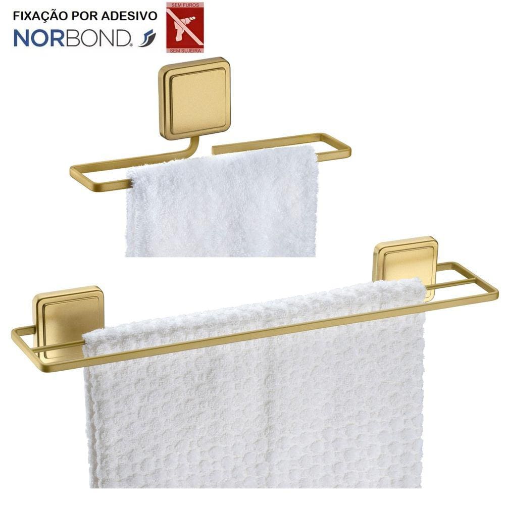 Kit Toalheiro Duplo Porta Toalha Rosto Banheiro Adesivo Dupla Face Dourado - Future