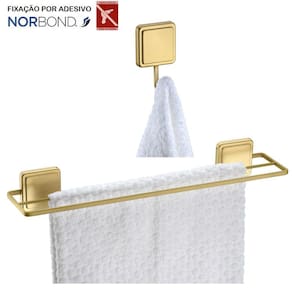 Kit Toalheiro Duplo Porta Toalha Gancho Multiuso Banheiro Adesivo Dupla Face Dourado - Future