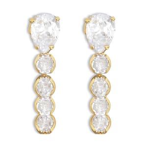 Brinco Gota e Zircônias Cristais Banhado a Ouro 18K Semijoia