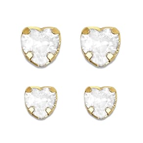 Kit Duo de Brincos Coração Zircônia Cristal Banhado a Ouro 18K Semijoia