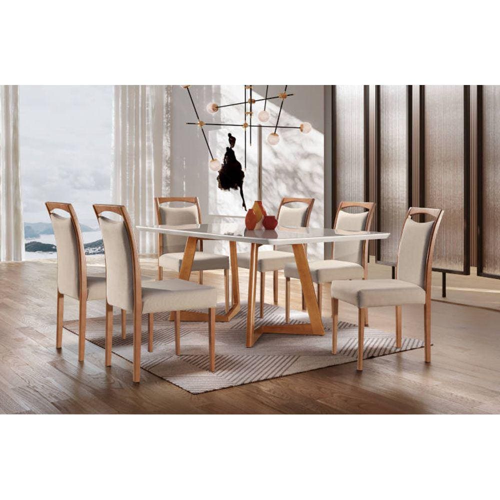 Sala de Jantar Madeira Maciça com 6 Cadeiras 2,20x1,10m - Lívia - Espresso Móveis