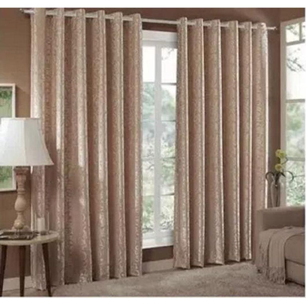Cortina Jacquard 3,00X2,50 Bege Ilhós Quadrado Cromado